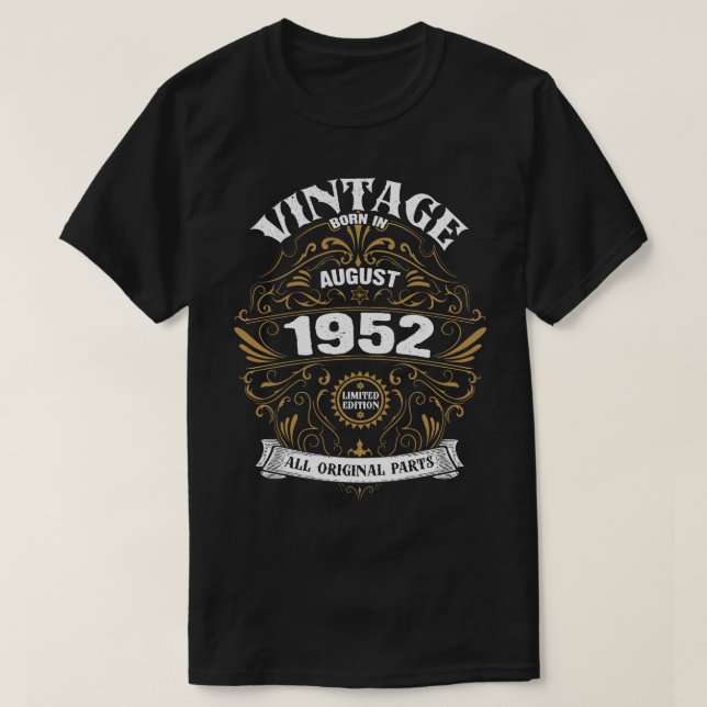 T-shirt Né en août 1952 Anniversaire (Design devant)