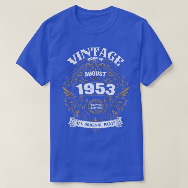 T-shirt Né en août 1953 Anniversaire (Design devant)