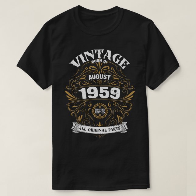T-shirt Né en août 1959 Anniversaire (Design devant)