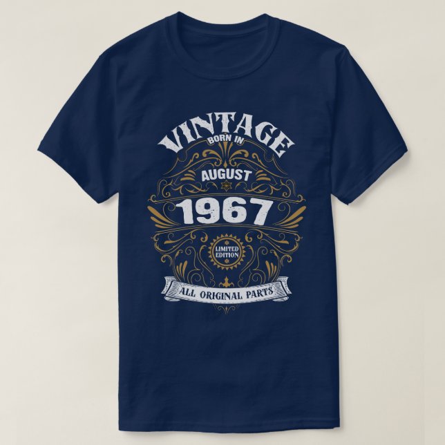 T-shirt Né en août 1967 Anniversaire (Design devant)