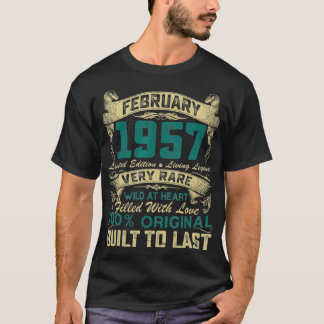 T-shirt Né En Février 1957 Vintage 65ème Anniversaire