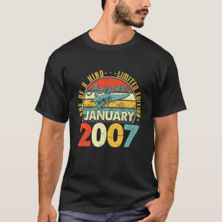 T-shirt Né En Janvier 2007 15E Anniversaire Cadeau Retro 1