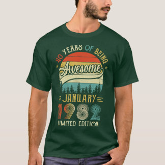 T-shirt Né Janvier 1982 40ème Anniversaire Fabriqué En 198