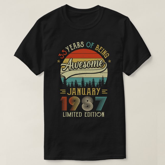 T-shirt Né Janvier 1987 35ème Anniversaire Fait En 1987 35 (Design devant)
