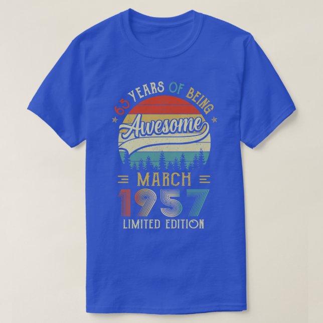 T-shirt Né Mars 1957 65ème Anniversaire Fabriqué En 1957 6 (Design devant)