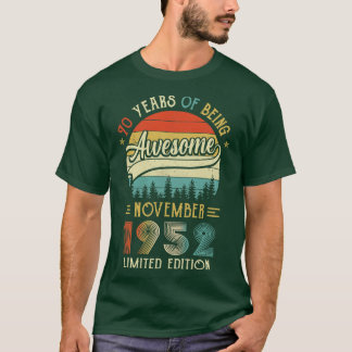 T-shirt Né Novembre 1952 70ème Anniversaire Fabriqué En 19