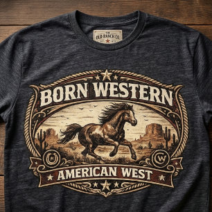 T-shirt Né occidental Ranch Americana Cheval en Course