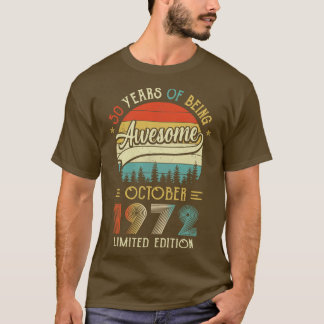 T-shirt Né Octobre 1972 50e Anniversaire Fabriqué En 1972 