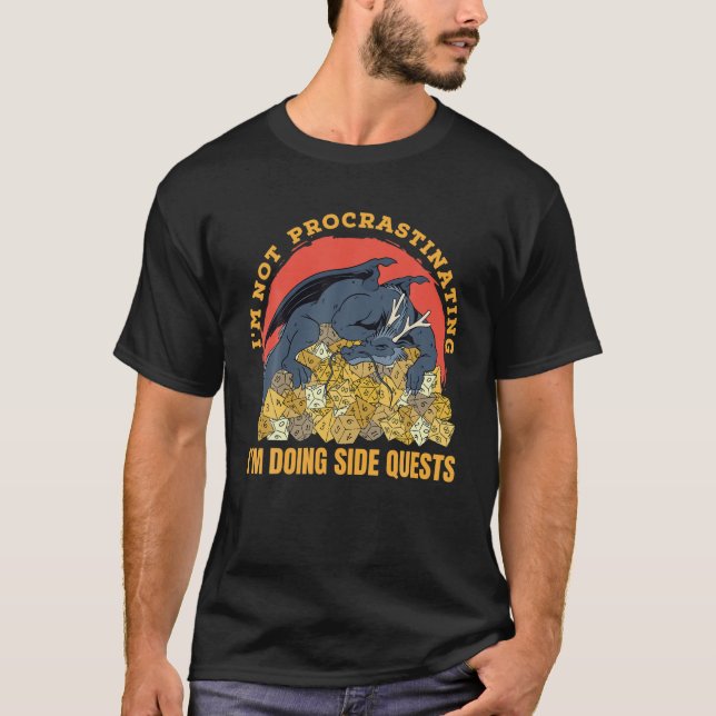 T-shirt Ne pas procrastiner les dés RPG de Dungeon de la Q (Devant)
