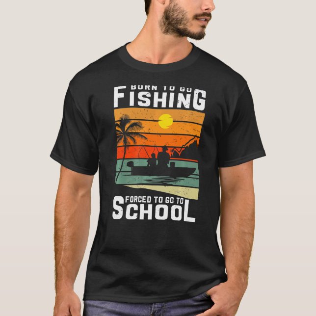 T-shirt Né Pour Aller Pêcher Obligé D'Aller À L'École Pois (Devant)