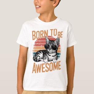 T-shirt Né pour être génial - Cool Cat Retro Design