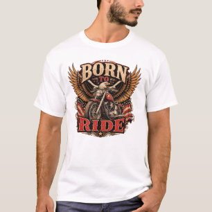 T-shirt Né pour rouler moto vintage Eagle American Fla