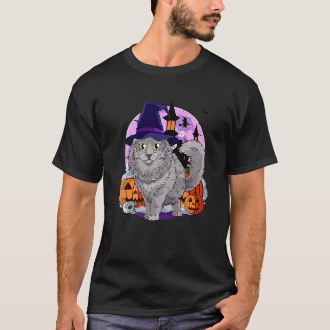 T-shirt Nebelung Cat Cute Halloween sorcier Citrouille (Devant)