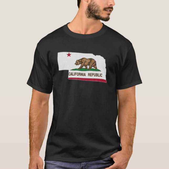 T-shirt NEBRASKA CARTE DE L'ÉTAT CALIFORNIE CA Drapeau Rac (Devant)