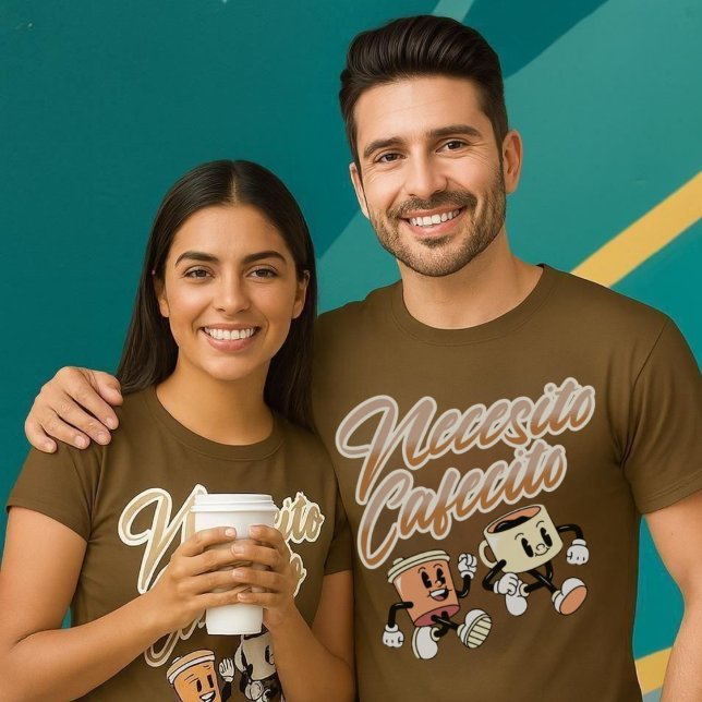 T-shirt Necesito Cafecito Chemise à café espagnole Vintage (Necesito Cafecito Vintage Spanish Coffee Shirt close up.)