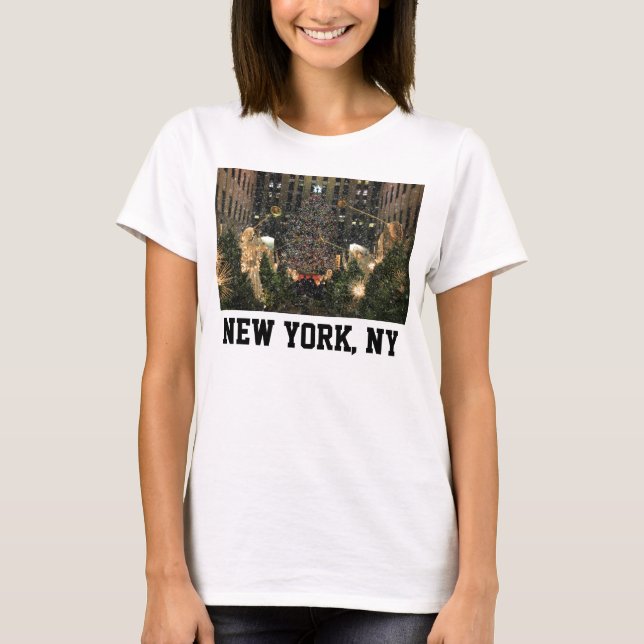 T-shirt Neige en baisse d'arbre central de Noël de NYC (Devant)