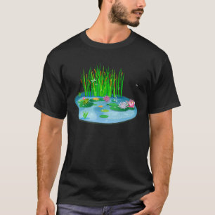 T-shirt nénuphars Étang avec la grenouille sur les cattons