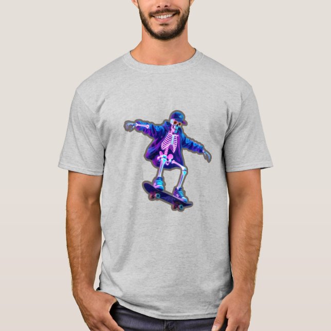T-shirt Neon 3D Skeleton Skateboarding – Funny Streetwear  (Devant)
