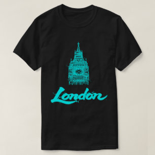 T-shirt Néon Cyan Londres Big Ben Croquis Moderne Noir