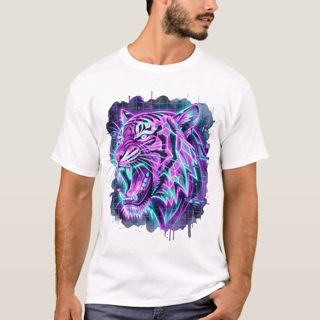 T-shirt Neon Cyber Tiger 🐅⚡ (Devant)