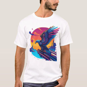 T-Shirt Neon Eagle Synthwave Rétro Coucher de Sole