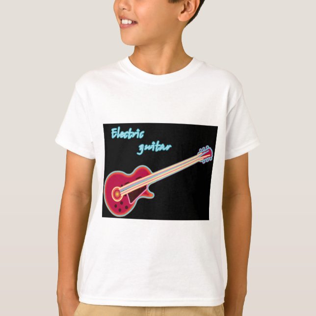 T-shirt Neon Electric Guitar Retro 80s Rock Music (Devant)