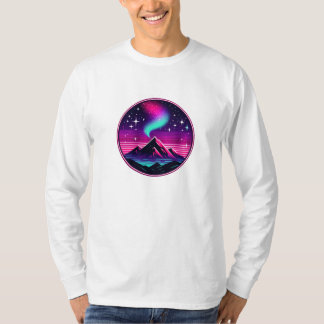 T-shirt Neon Mountain Under Starry Sky - Nuit futuriste