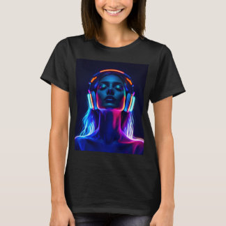 T-shirt Neon Music Meditation – Woman with Headphones Art