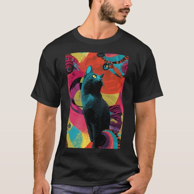 T-shirt Neon Night Cat – Psychedelic (Devant)