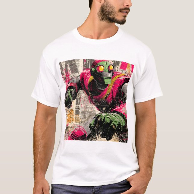T-shirt Neon Punchbot — Graffiti Newspaper Collage Action  (Devant)