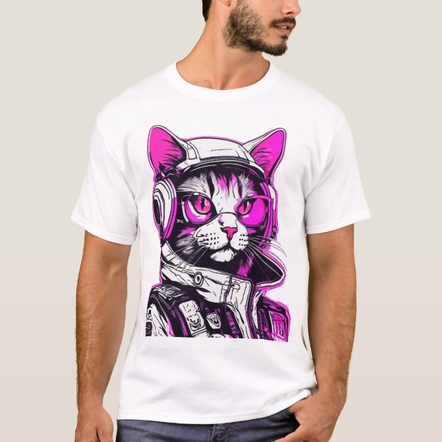 T-shirt Neon Punk Chat avec casque (Devant)