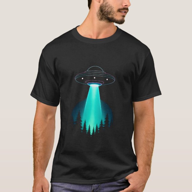 T-shirt Neon UFO Abduction Over Pine Forest (Devant)