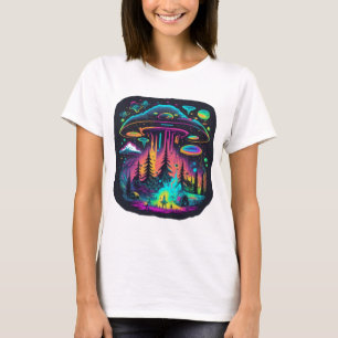 T-shirt Neon UFO et scène Alien Art psychédélique