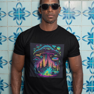 T-shirt Neon UFO et scène Alien Art psychédélique
