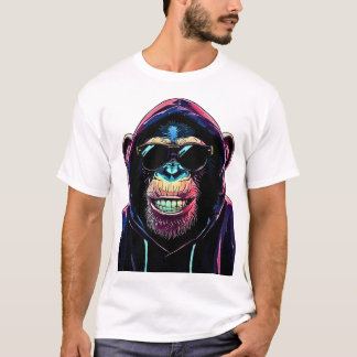 T-shirt Neon Vibe – Chimpanzé Stylé en Capuche et Lunettes