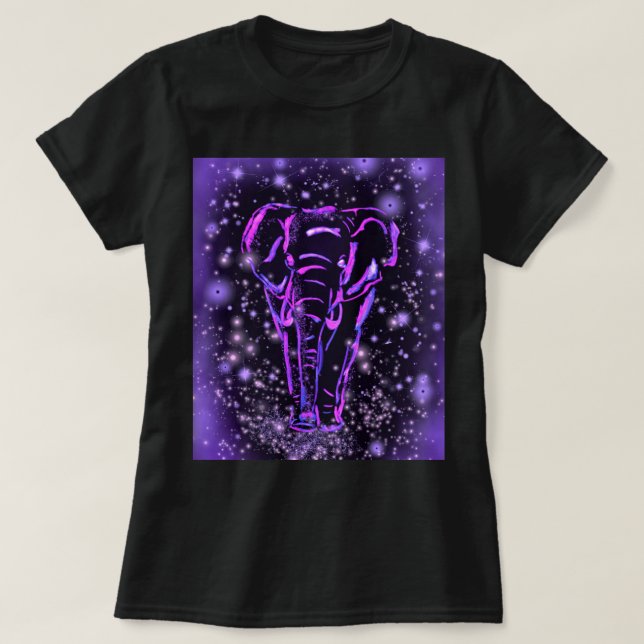 T-Shirt Néon Violet Rose Elephant Dans La Nuit éto (Design devant)