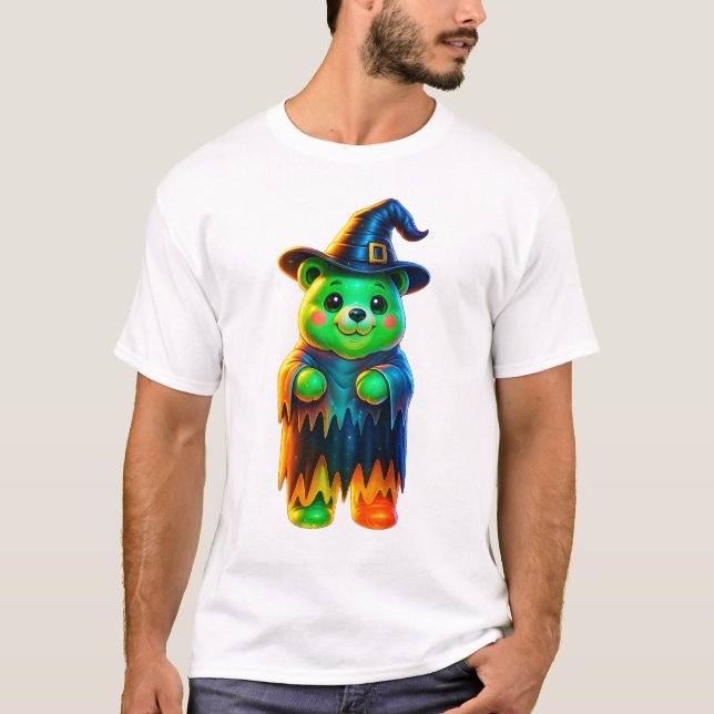 T-shirt Neon Witch Bear Halloween (Devant)