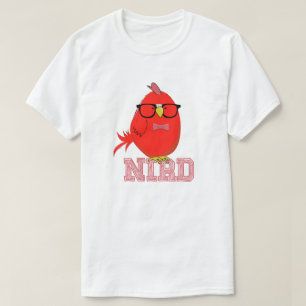 T-shirt Nerd Bird Mignon Oiseau Rouge avec Lunettes 
