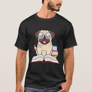 T-shirt Nerdy Mignon Chien Pug Chiot Bibliophile Passionné