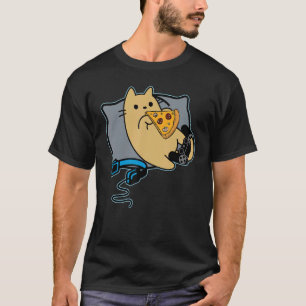 T-shirt Nerdy Pizza Manger Jeu De Chat Gamer Pause