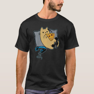 T-shirt Nerdy Pizza Manger Jeu De Chat Gamer Pause