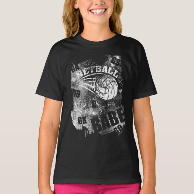 T-shirt Netball Babe, Black Grunge Netball (Devant)