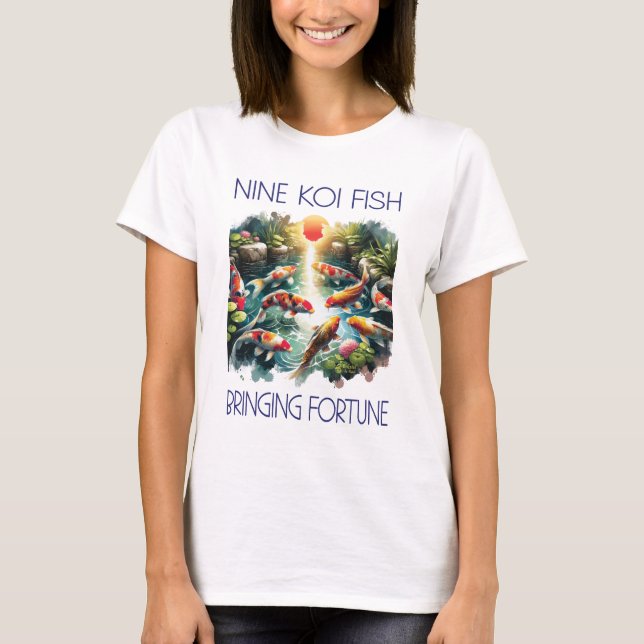 T-shirt Neuf Femmes de la Fortune Koi Blanc (Devant)
