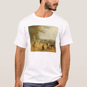 T-shirt Neuf lévriers dans un paysage (huile sur la toile)
