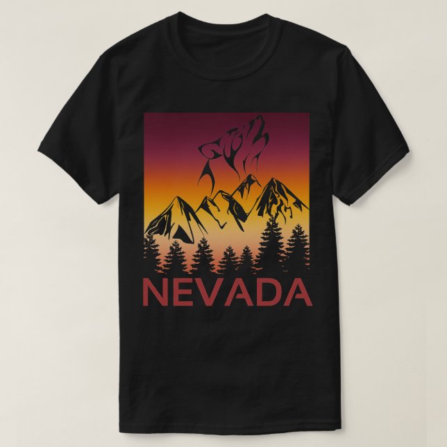 T-shirt Neveda Sunset Wolf Howling at the Moon Trees and M (Design devant)