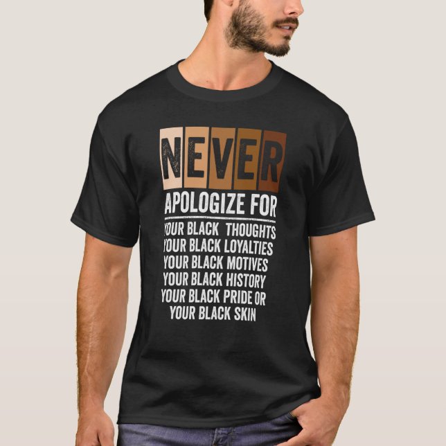 T-shirt Never Apologize Black History Month BLM Melanin Pr (Devant)