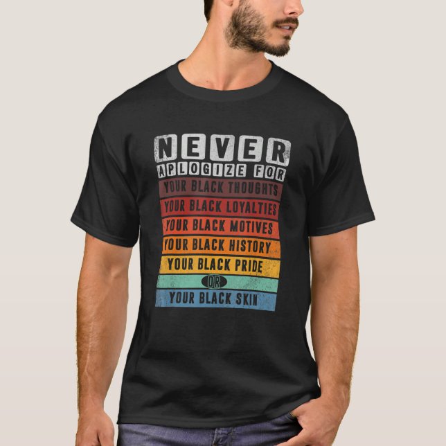 T-shirt Never Apologize Black History Month BLM Melanin Pr (Devant)
