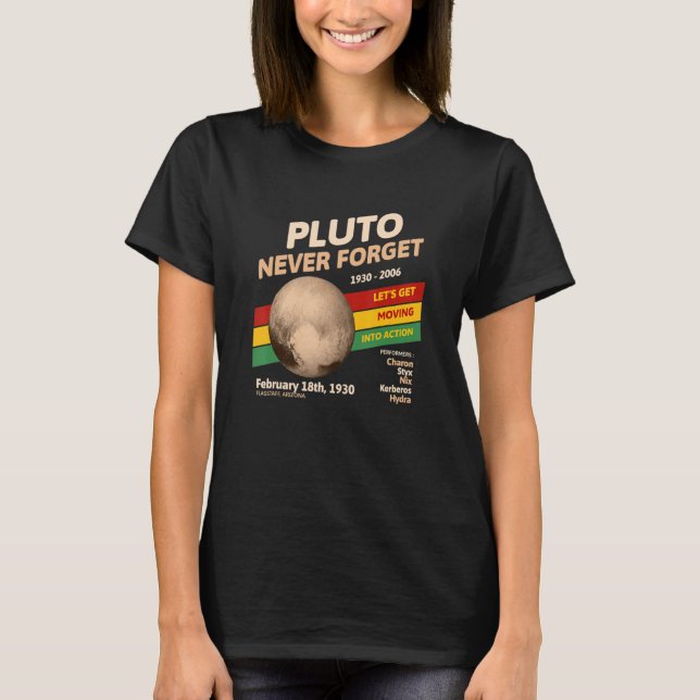 T-shirt Never Forget Pluto Retro Style Space Science (Devant)