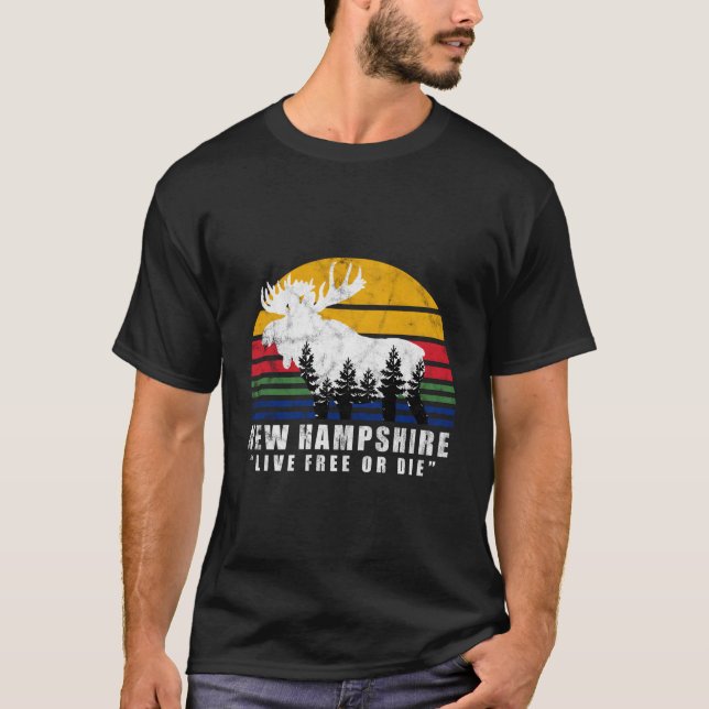T-shirt New Hampshire Live Free Ou Die Moose Forest (Devant)