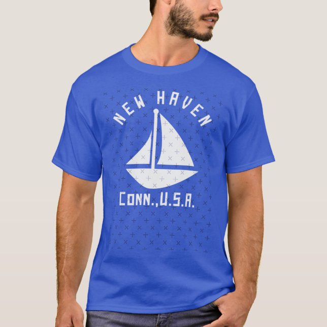 T-shirt New Haven Connecticut Sailing Boating White Text A (Devant)